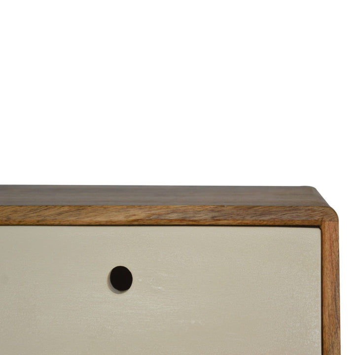 Inclined Floating Nightstand - Solid Mango Wood Bedside Table for Bedroom - product view 4 showing handcrafted solid...