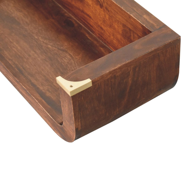 Indira California Walnut Floating Console Table - Solid Mango Wood Hallway Console for Entryway - product view 6 showing...