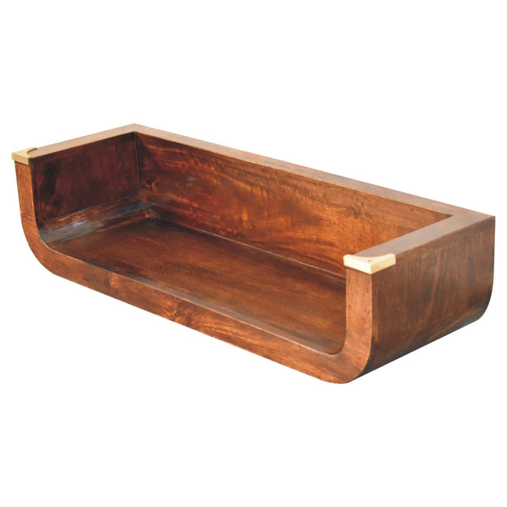 Indira California Walnut Floating Console Table - Solid Mango Wood Hallway Console for Entryway - product view 5 showing...