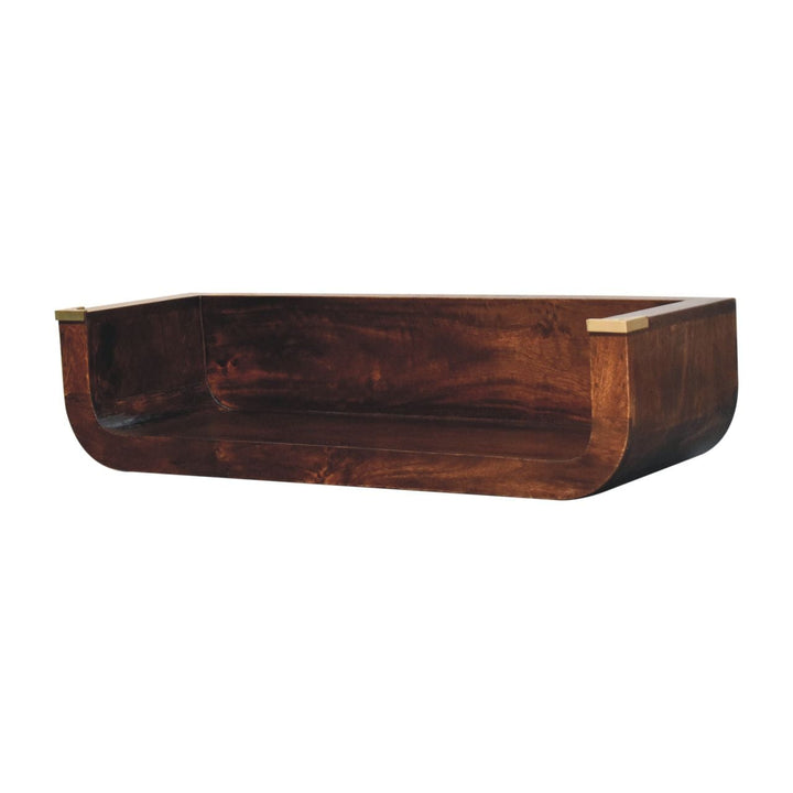 Indira California Walnut Floating Console Table - Solid Mango Wood Hallway Console for Entryway - product view 3 showing...