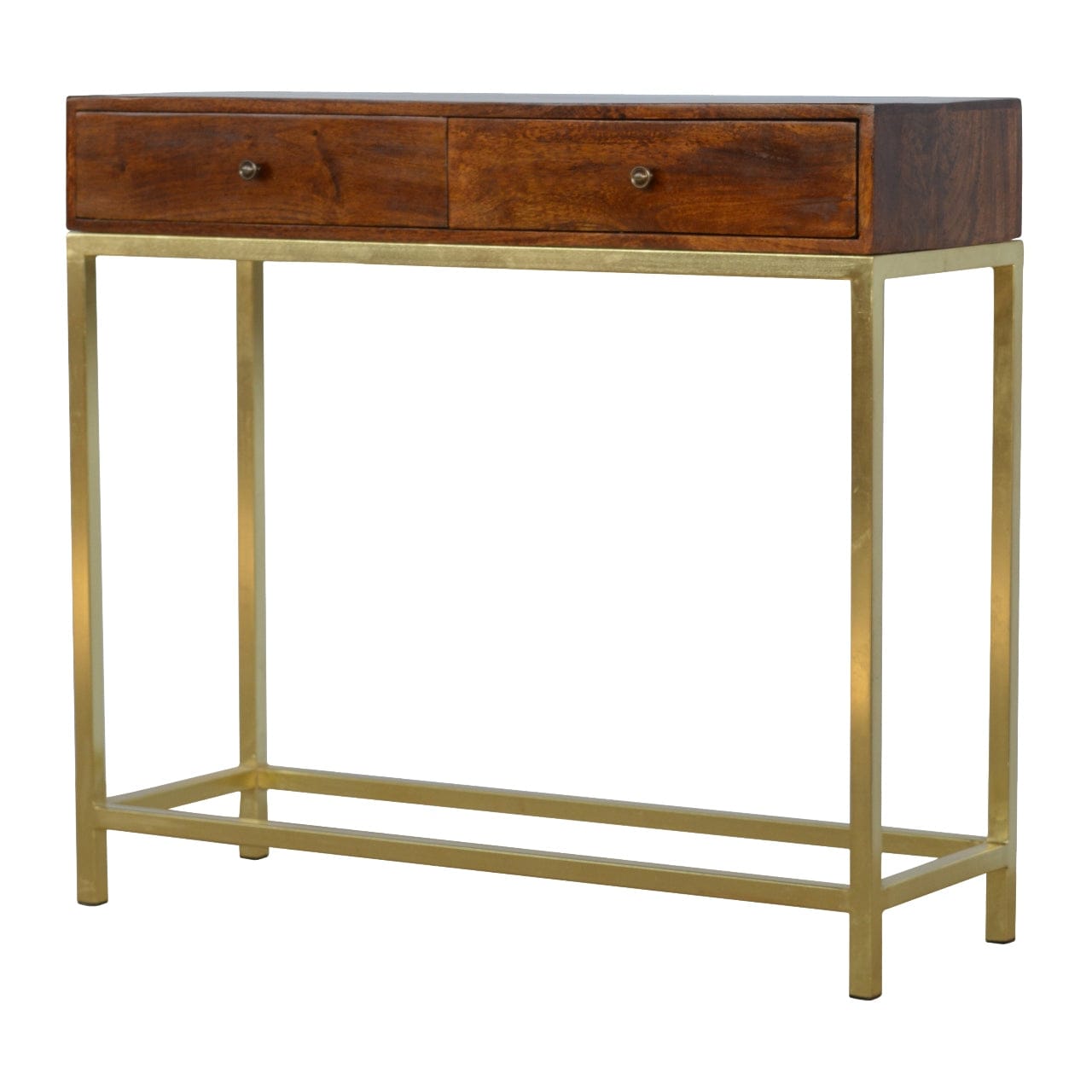 Industrial 2 Drawer Console Table - Solid Mango Wood Hallway Console for Entryway - product view 2 showing handcrafted...