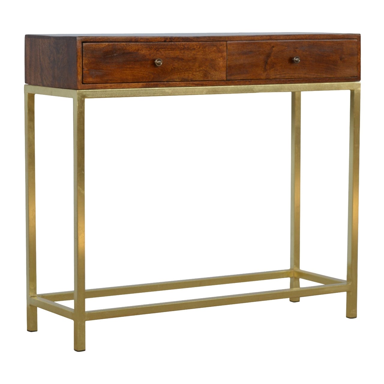 Industrial 2 Drawer Console Table - Solid Mango Wood Hallway Console for Entryway - main view showing handcrafted solid...