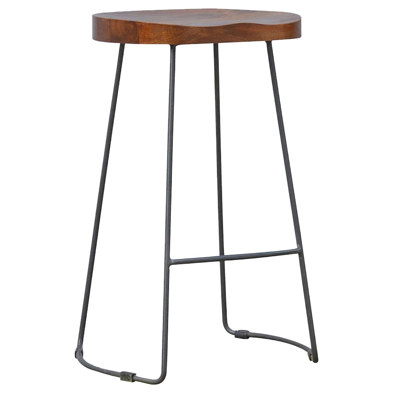 Industrial Chunky Bar Stool - Solid Mango Wood Counter Stool for Kitchen - product view 2 showing handcrafted solid mango...