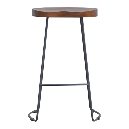 Industrial Chunky Bar Stool - Solid Mango Wood Counter Stool for Kitchen - product view 3 showing handcrafted solid mango...