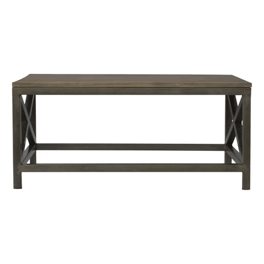 Industrial Cross Metal Oatmeal Coffee Table - Solid Mango Wood Center Table for Living Room - product view 9 showing...