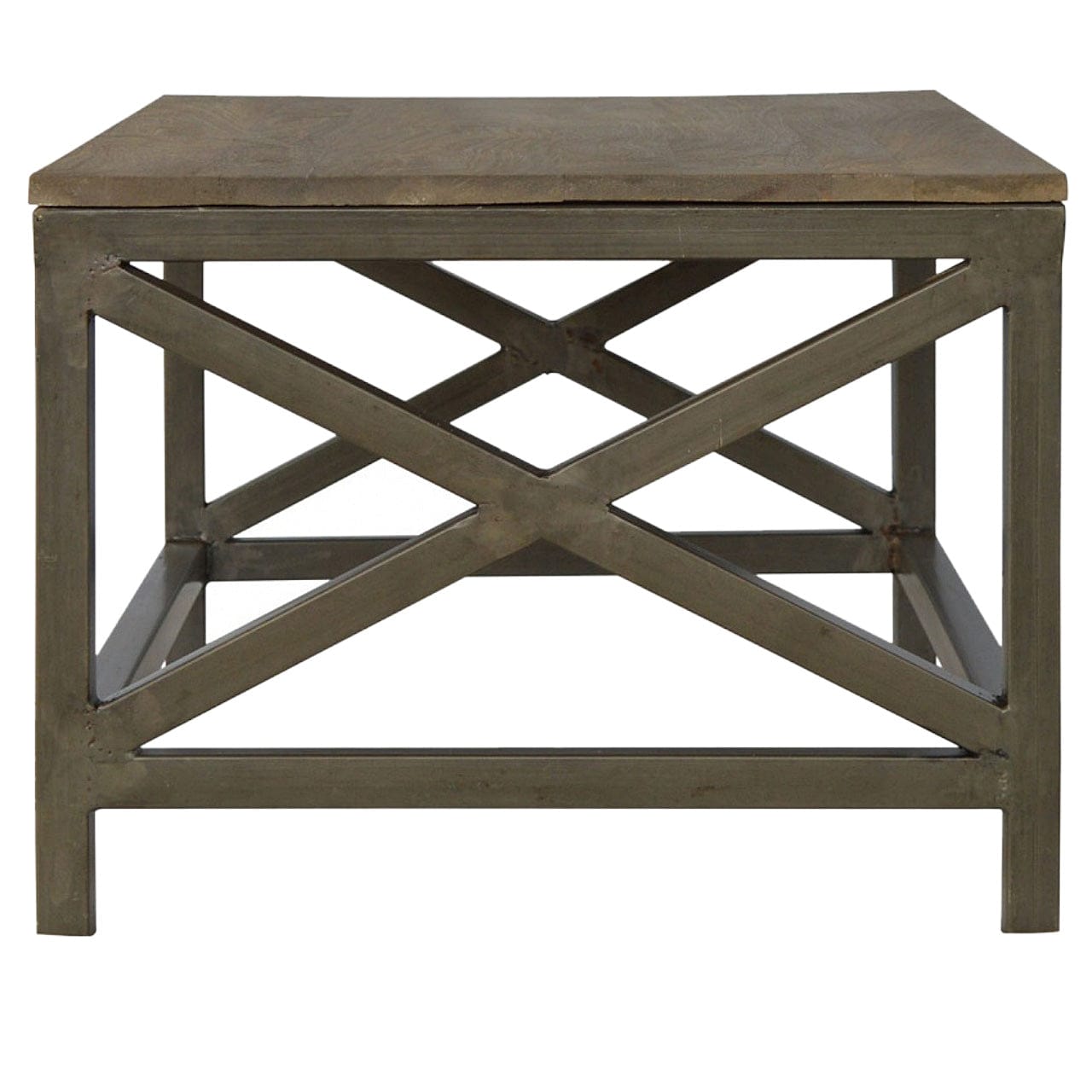 Industrial Cross Metal Oatmeal Coffee Table - Solid Mango Wood Center Table for Living Room - product view 8 showing...