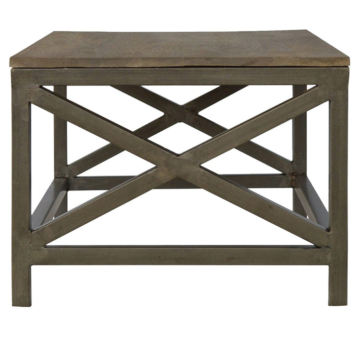 Industrial Cross Metal Oatmeal Coffee Table - Solid Mango Wood Center Table for Living Room - product view 8 showing...