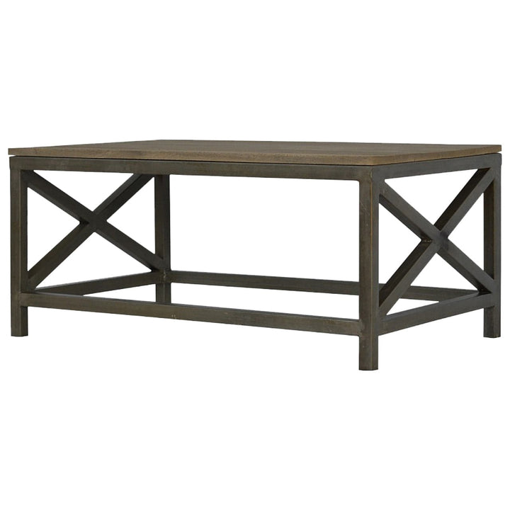 Industrial Cross Metal Oatmeal Coffee Table - Solid Mango Wood Center Table for Living Room - product view 3 showing...