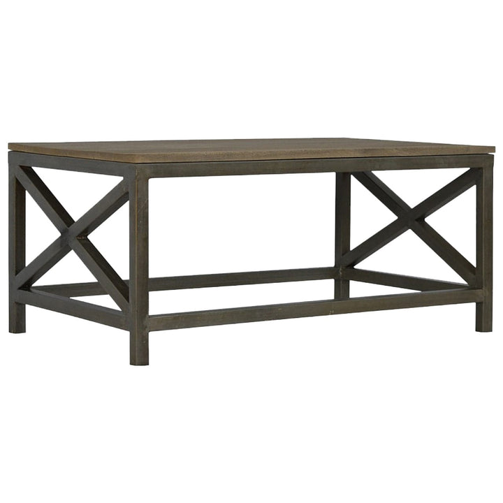 Industrial Cross Metal Oatmeal Coffee Table - Solid Mango Wood Center Table for Living Room - product view 2 showing...