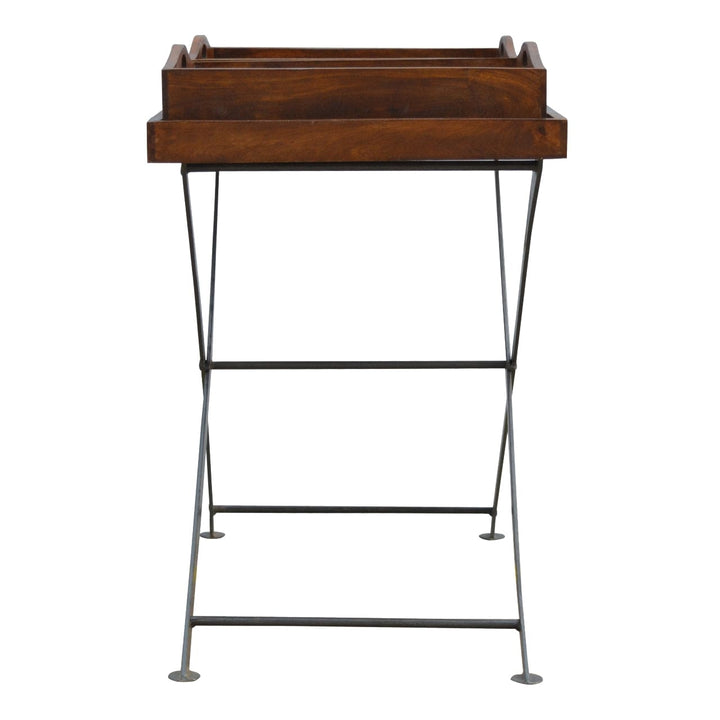 Industrial Metal Butler Tray in Solid Mango Wood - product view 7 showing handcrafted solid mango wood furniture