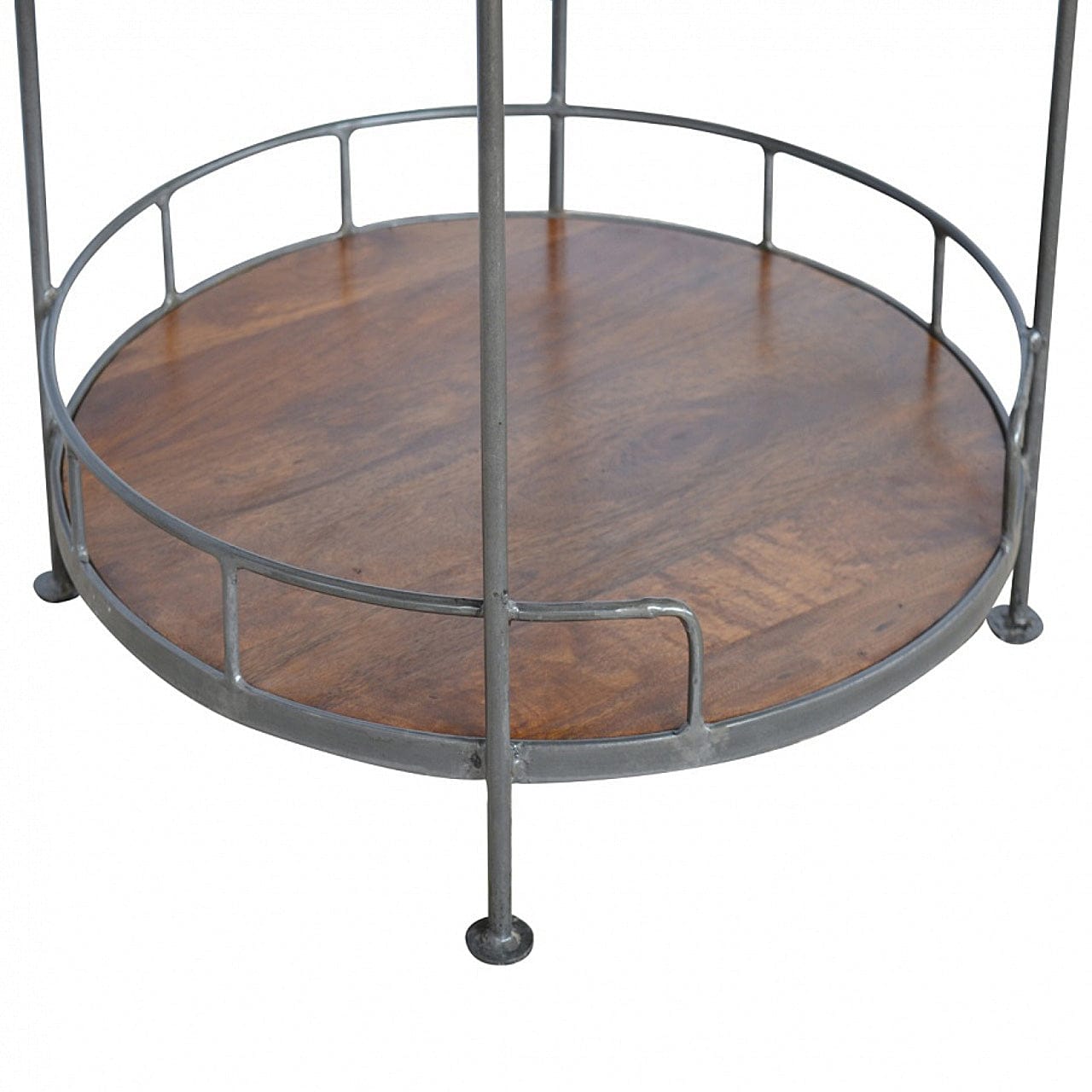 Industrial Round Butler Tray Table - Solid Mango Wood Butler Tray for Living Room - product view 8 showing handcrafted...