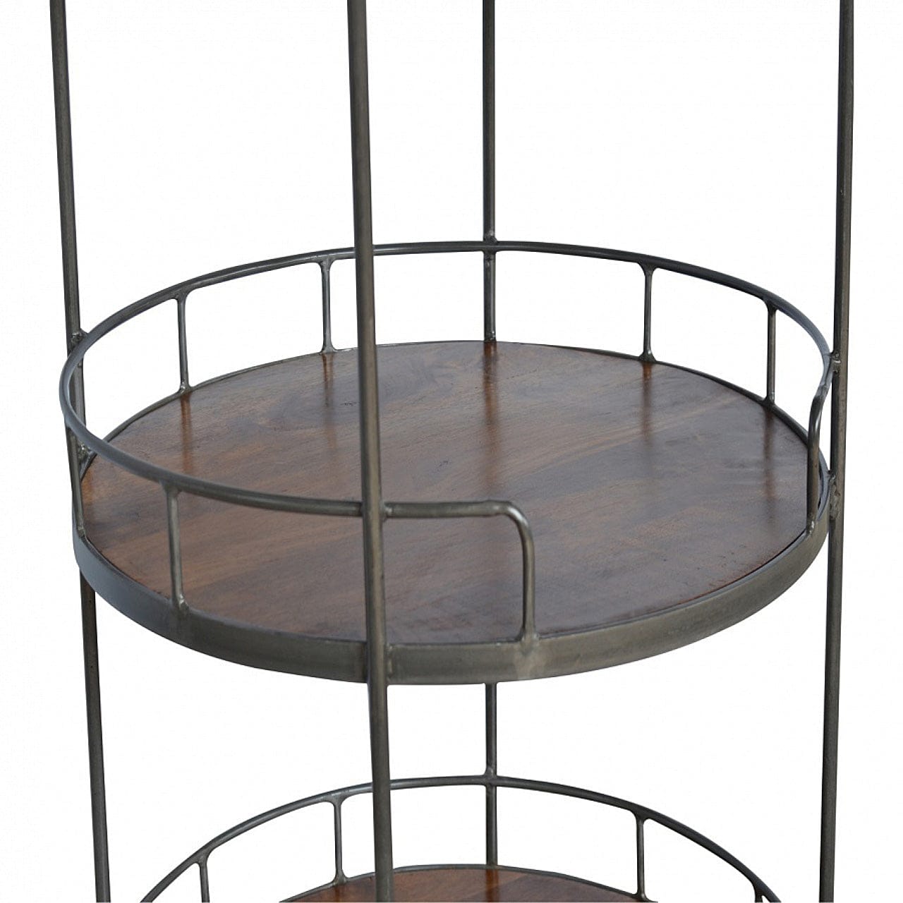 Industrial Round Butler Tray Table - Solid Mango Wood Butler Tray for Living Room - product view 7 showing handcrafted...