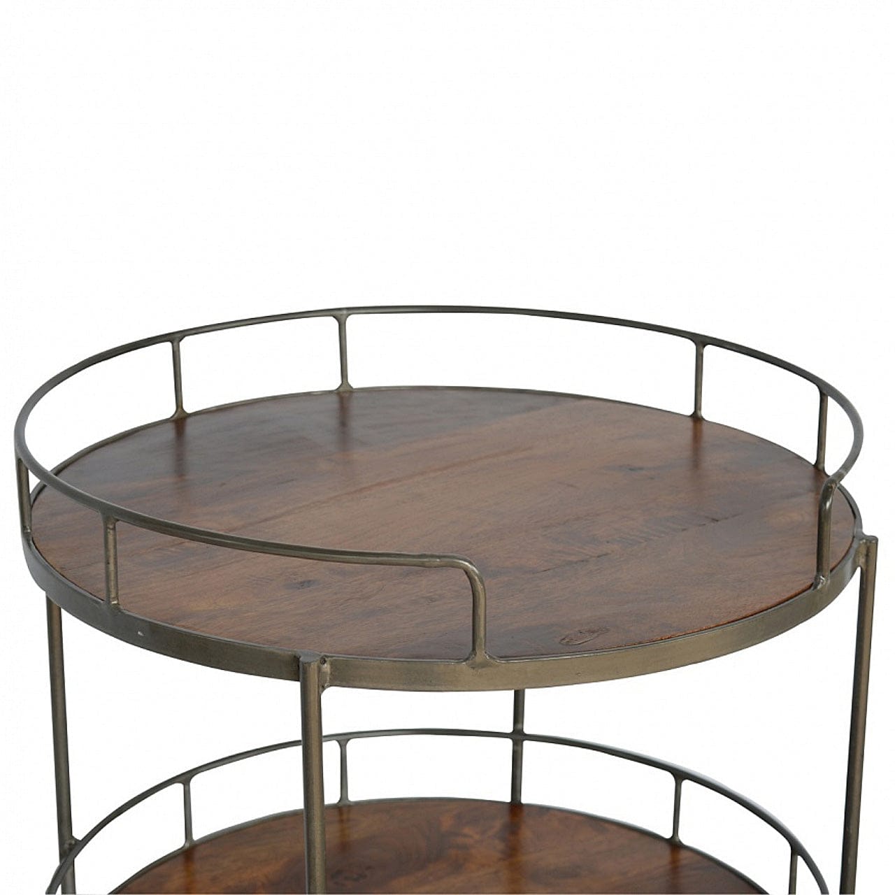 Industrial Round Butler Tray Table - Solid Mango Wood Butler Tray for Living Room - product view 6 showing handcrafted...