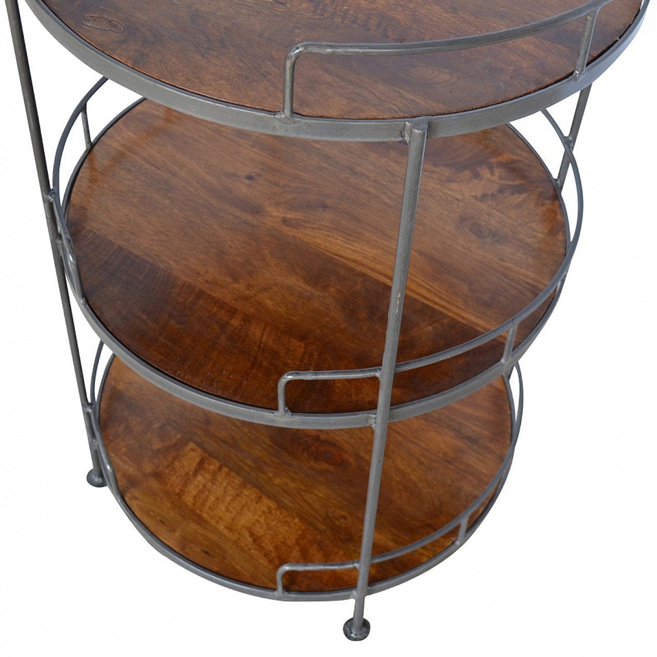 Industrial Round Butler Tray Table - Solid Mango Wood Butler Tray for Living Room - product view 5 showing handcrafted...