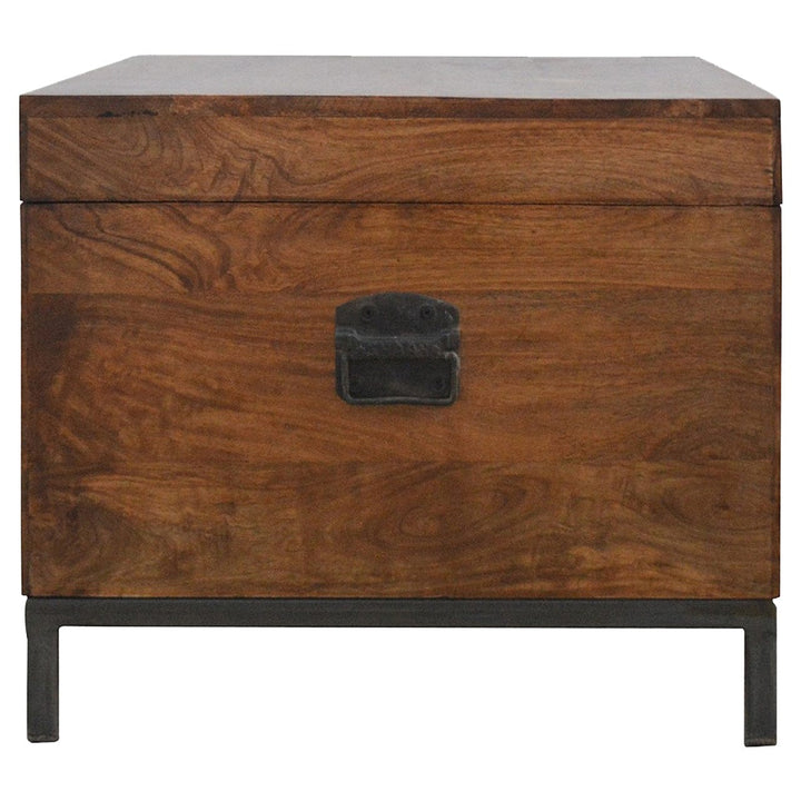 Industrial Wooden Storage Box - Solid Mango Wood Storage Container for Home - product view 8 showing handcrafted solid...