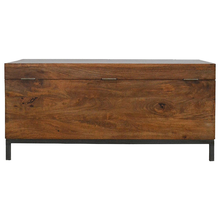 Industrial Wooden Storage Box - Solid Mango Wood Storage Container for Home - product view 7 showing handcrafted solid...
