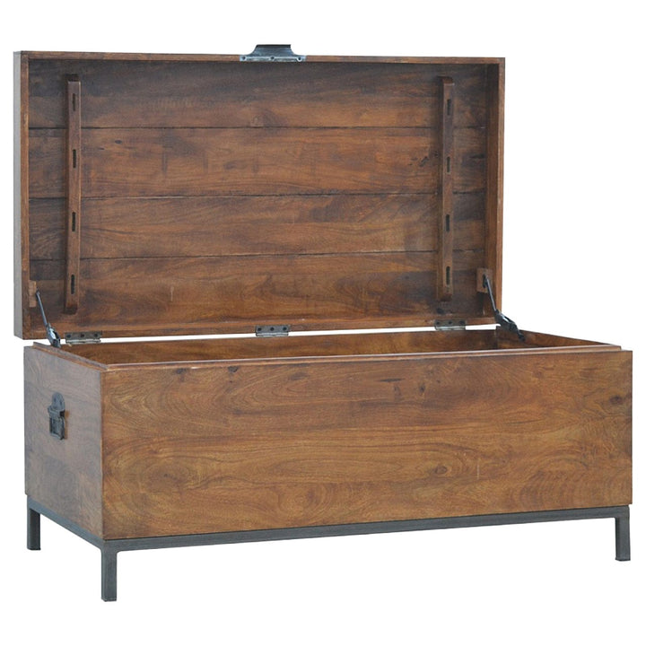 Industrial Wooden Storage Box - Solid Mango Wood Storage Container for Home - product view 6 showing handcrafted solid...