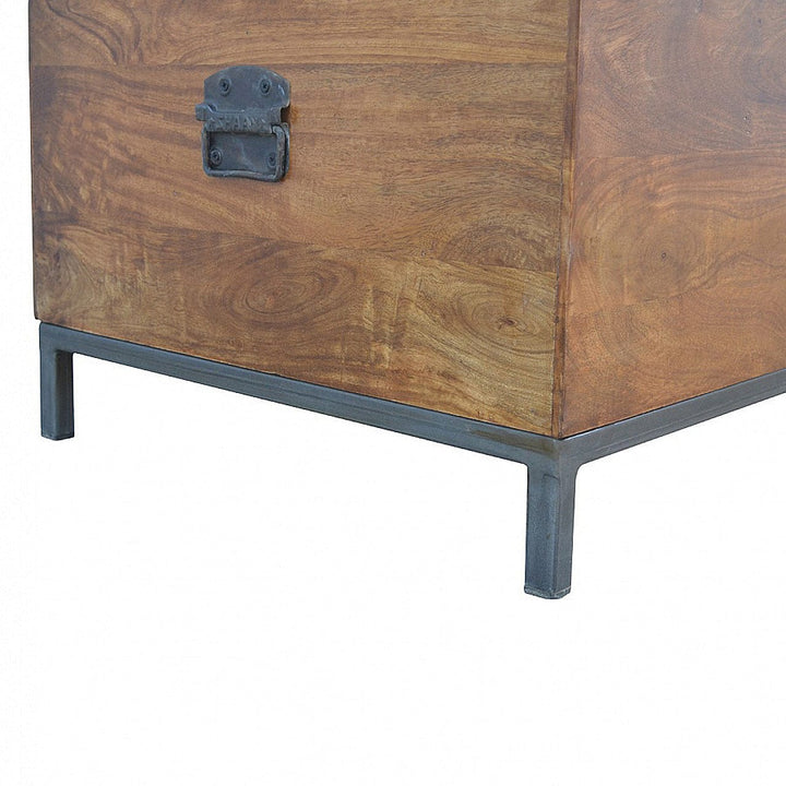 Industrial Wooden Storage Box - Solid Mango Wood Storage Container for Home - product view 4 showing handcrafted solid...