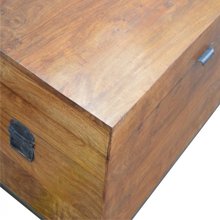 Industrial Wooden Storage Box - Solid Mango Wood Storage Container for Home - product view 3 showing handcrafted solid...