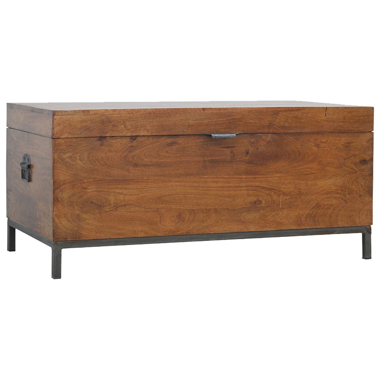 Industrial Wooden Storage Box - Solid Mango Wood Storage Container for Home - product view 2 showing handcrafted solid...