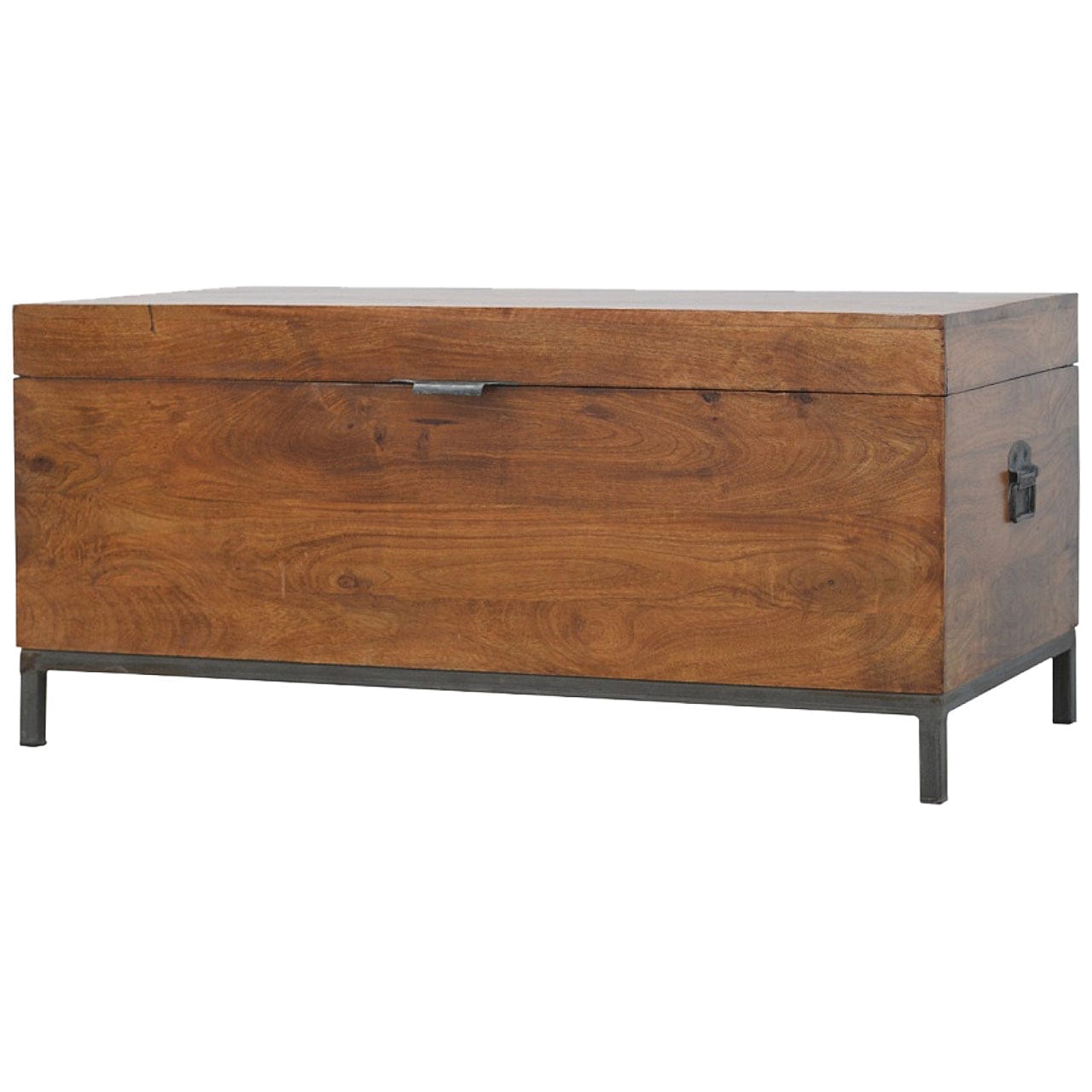 Industrial Wooden Storage Box - Solid Mango Wood Storage Container for Home - main view showing handcrafted solid mango...