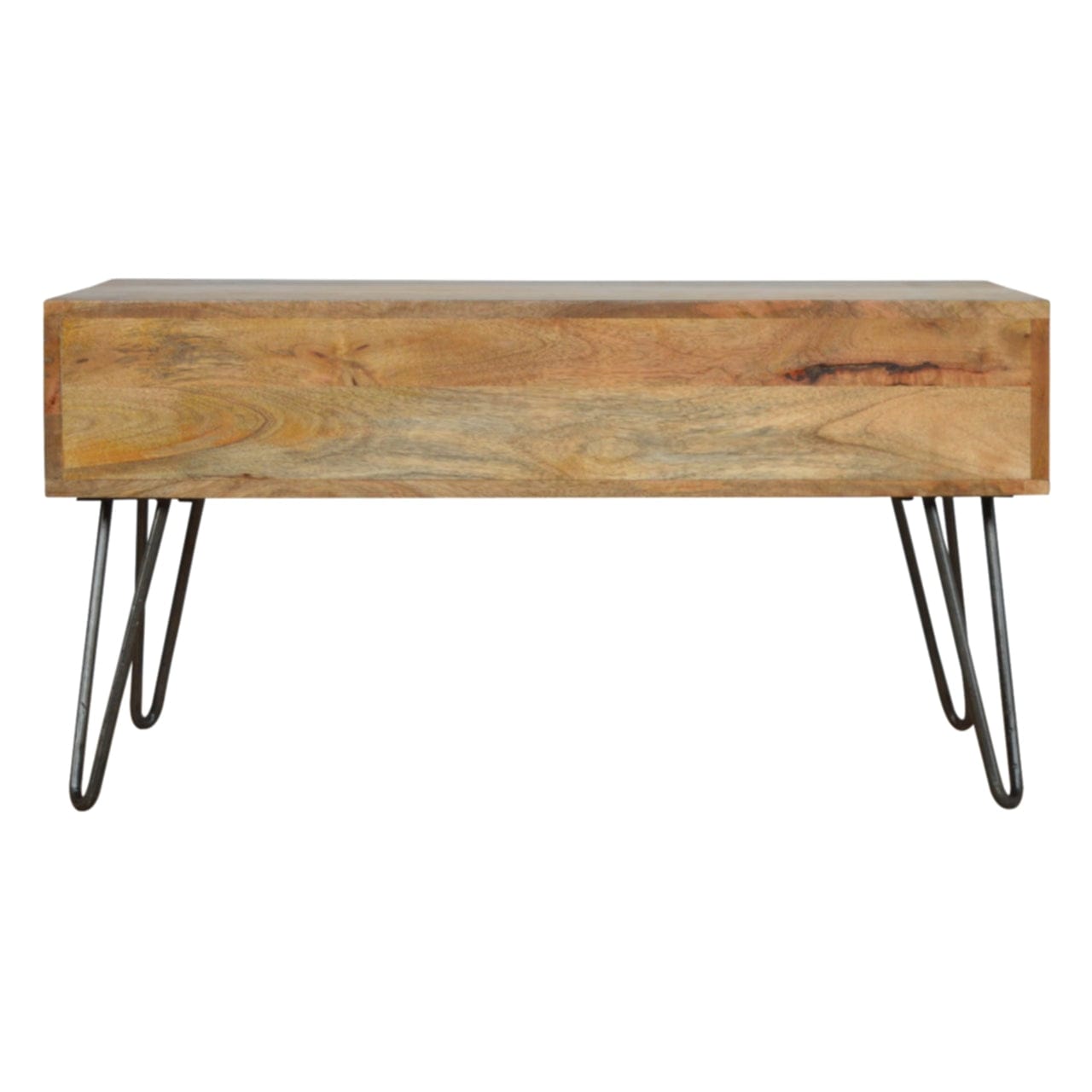 Iron Base Coffee Table - Solid Mango Wood Center Table for Living Room - product view 8 showing handcrafted solid mango...
