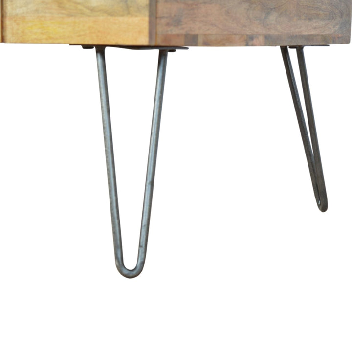 Iron Base Coffee Table - Solid Mango Wood Center Table for Living Room - product view 6 showing handcrafted solid mango...