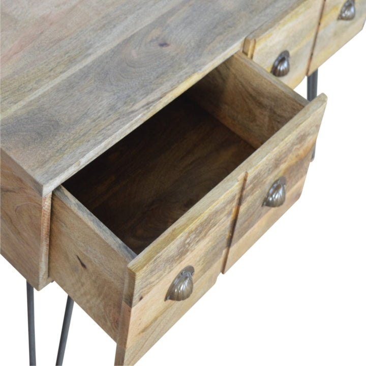 Iron Base Coffee Table - Solid Mango Wood Center Table for Living Room - product view 5 showing handcrafted solid mango...
