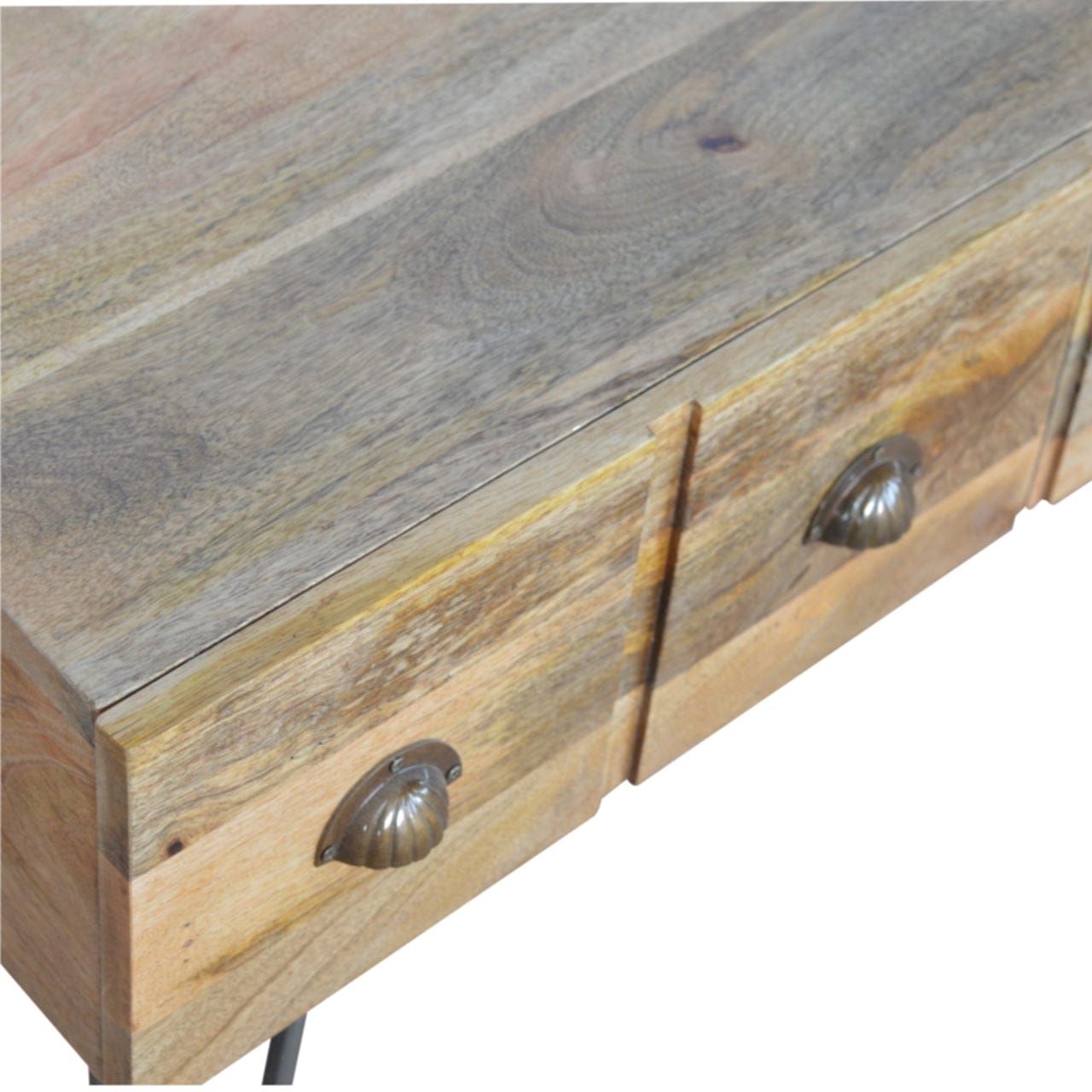 Iron Base Coffee Table - Solid Mango Wood Center Table for Living Room - product view 4 showing handcrafted solid mango...