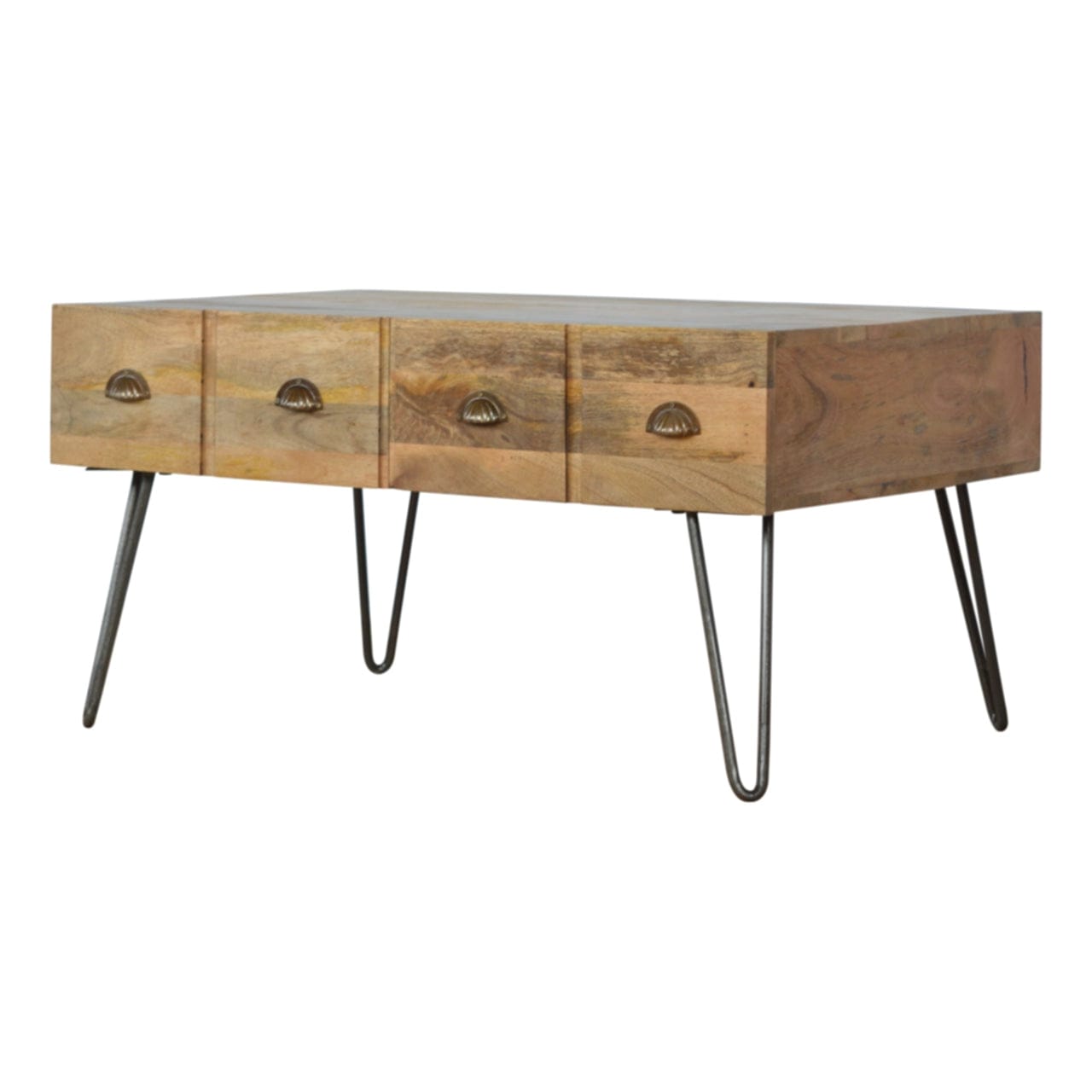 Iron Base Coffee Table - Solid Mango Wood Center Table for Living Room - product view 2 showing handcrafted solid mango...