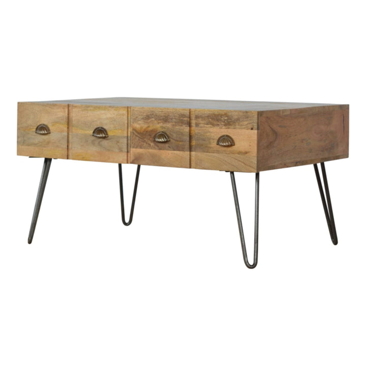 Iron Base Coffee Table - Solid Mango Wood Center Table for Living Room - product view 2 showing handcrafted solid mango...
