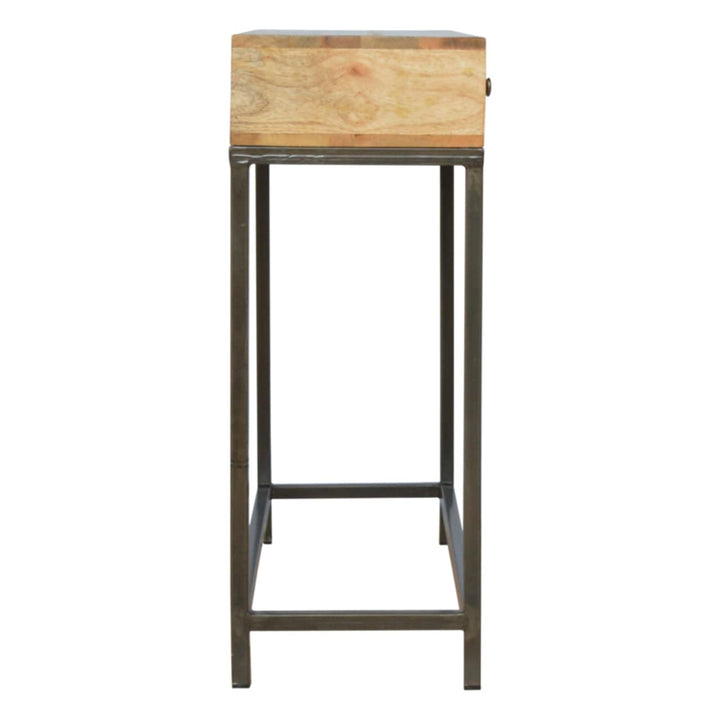 Iron Base Console Table - Solid Mango Wood Hallway Console for Entryway - product view 7 showing handcrafted solid mango...