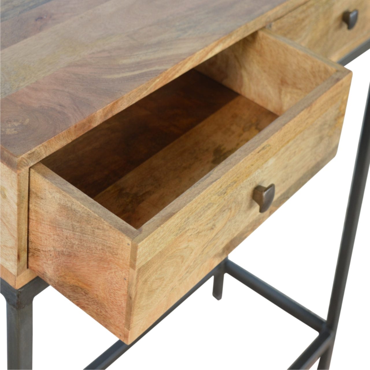 Iron Base Console Table - Solid Mango Wood Hallway Console for Entryway - product view 4 showing handcrafted solid mango...