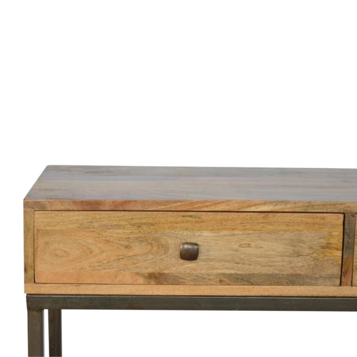 Iron Base Console Table - Solid Mango Wood Hallway Console for Entryway - product view 3 showing handcrafted solid mango...