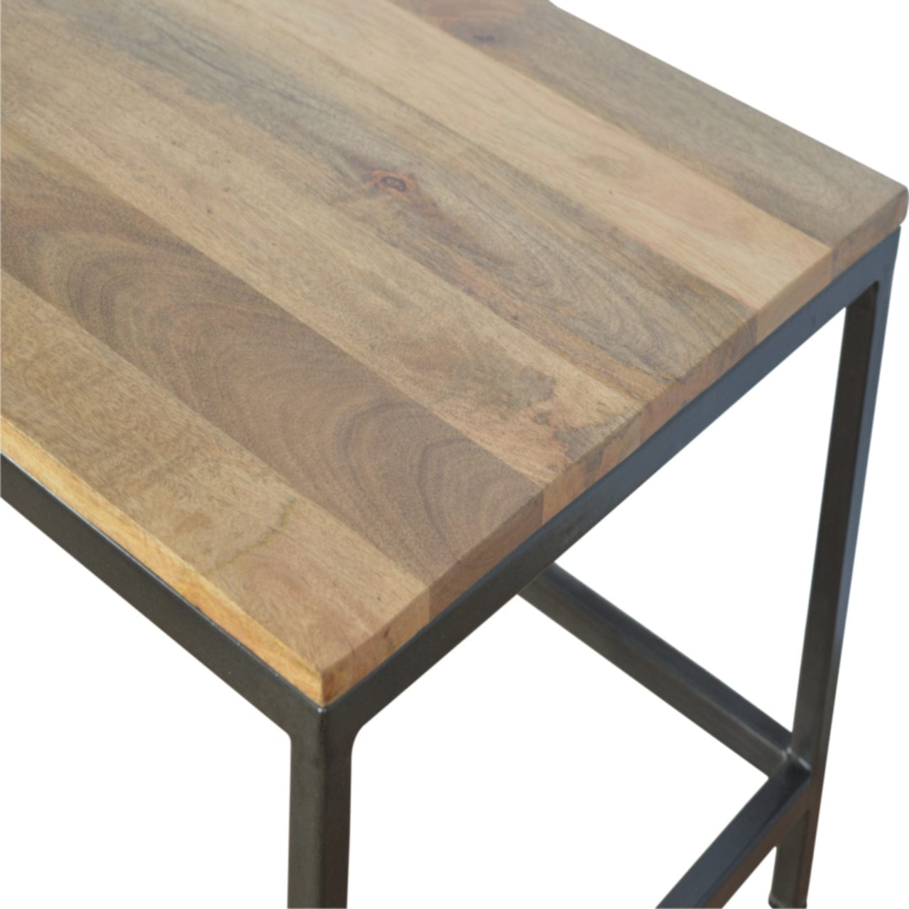 Iron Base Rectangular Coffee Table - Solid Mango Wood Center Table for Living Room - product view 5 showing handcrafted...
