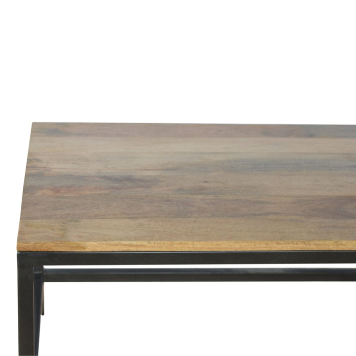 Iron Base Rectangular Coffee Table - Solid Mango Wood Center Table for Living Room - product view 4 showing handcrafted...