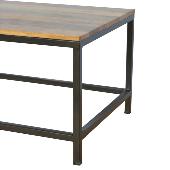 Iron Base Rectangular Coffee Table - Solid Mango Wood Center Table for Living Room - product view 3 showing handcrafted...
