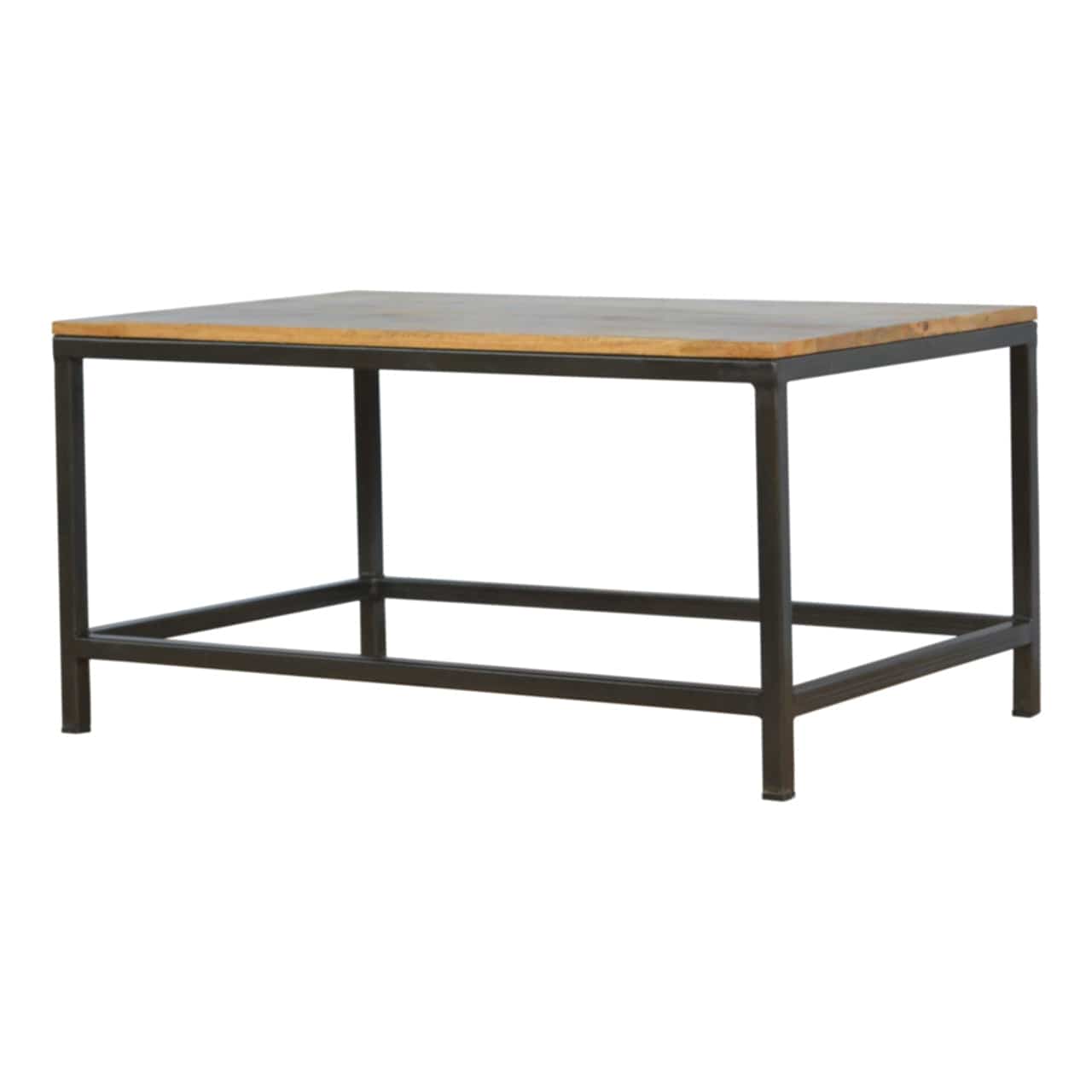 Iron Base Rectangular Coffee Table - Solid Mango Wood Center Table for Living Room - product view 2 showing handcrafted...