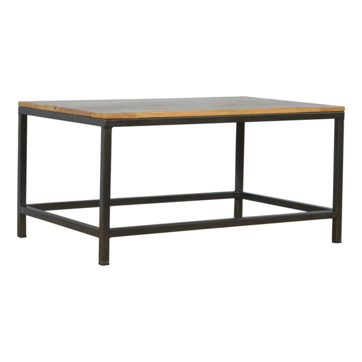 Iron Base Rectangular Coffee Table - Solid Mango Wood Center Table for Living Room - main view showing handcrafted solid...