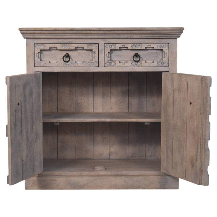 Jaipur Lattice Sideboard - Solid Mango Wood Buffet Cabinet for Dining Room - product view 7 showing handcrafted solid...