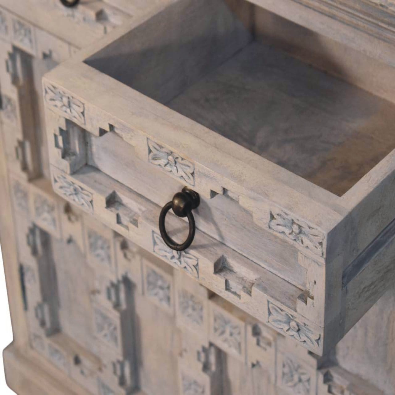 Jaipur Lattice Sideboard - Solid Mango Wood Buffet Cabinet for Dining Room - product view 6 showing handcrafted solid...