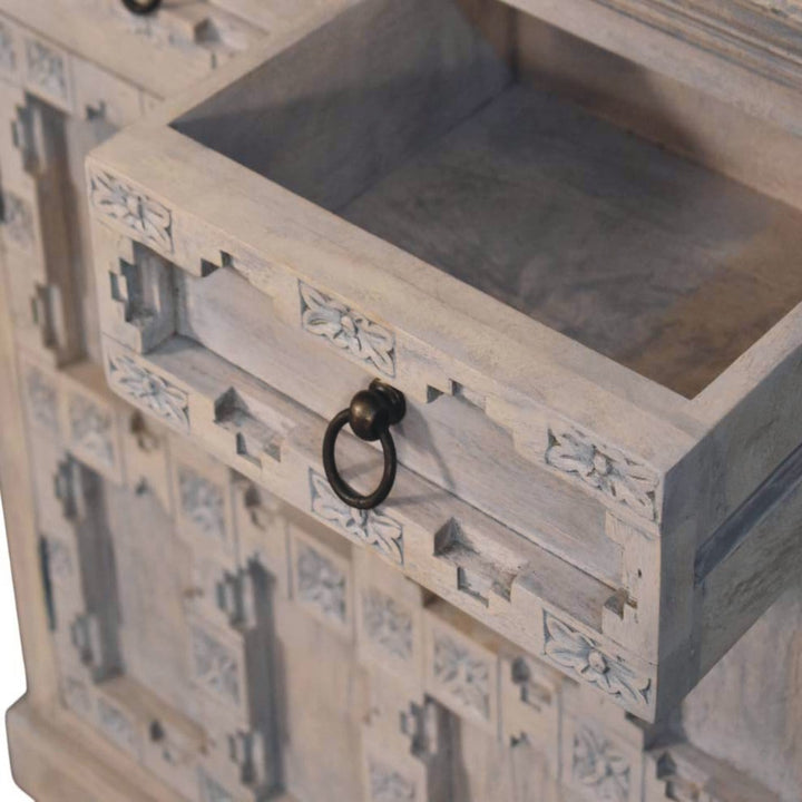 Jaipur Lattice Sideboard - Solid Mango Wood Buffet Cabinet for Dining Room - product view 6 showing handcrafted solid...