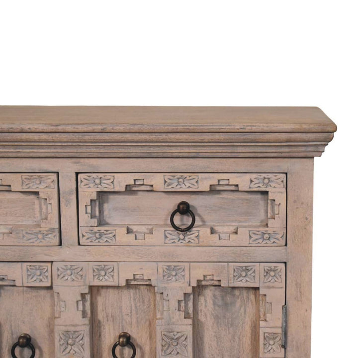 Jaipur Lattice Sideboard - Solid Mango Wood Buffet Cabinet for Dining Room - product view 4 showing handcrafted solid...