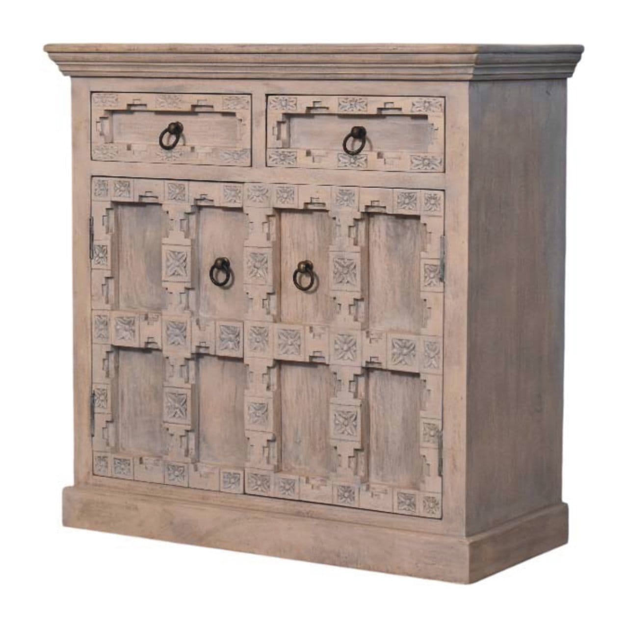 Jaipur Lattice Sideboard - Solid Mango Wood Buffet Cabinet for Dining Room - product view 3 showing handcrafted solid...
