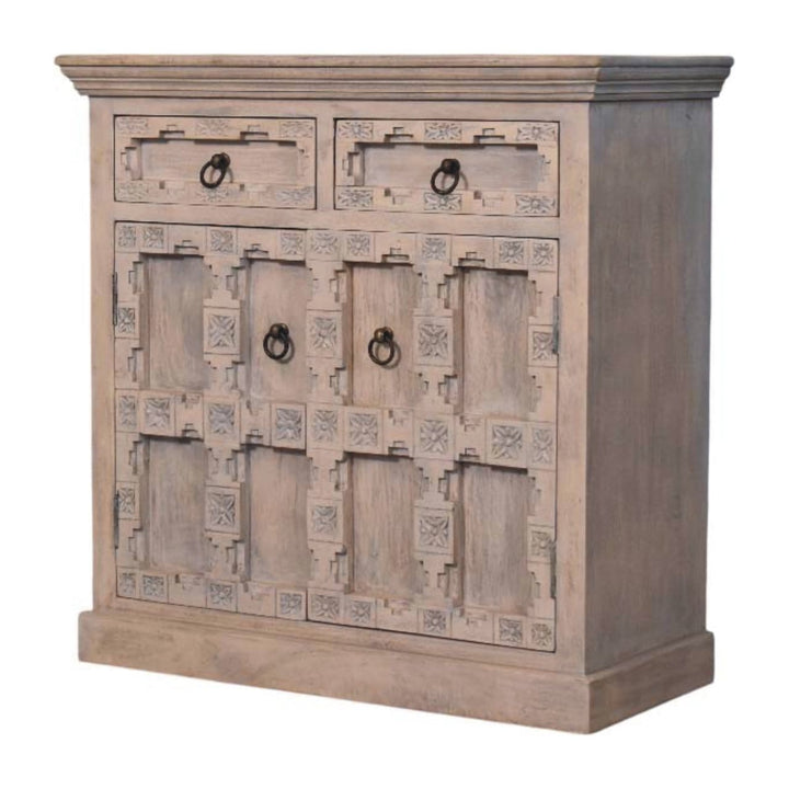 Jaipur Lattice Sideboard - Solid Mango Wood Buffet Cabinet for Dining Room - product view 3 showing handcrafted solid...