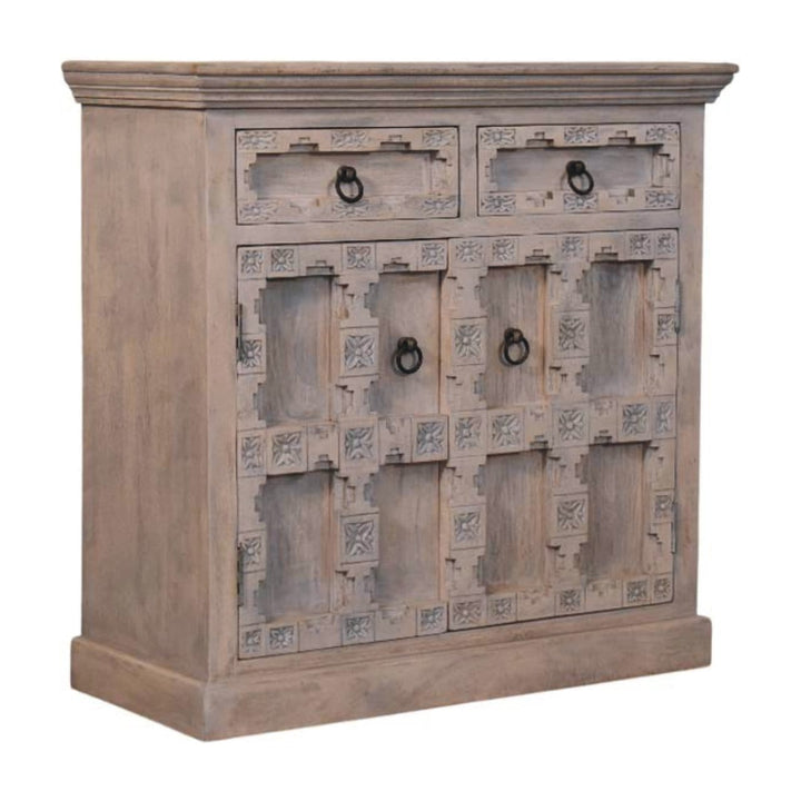 Jaipur Lattice Sideboard - Solid Mango Wood Buffet Cabinet for Dining Room - product view 2 showing handcrafted solid...