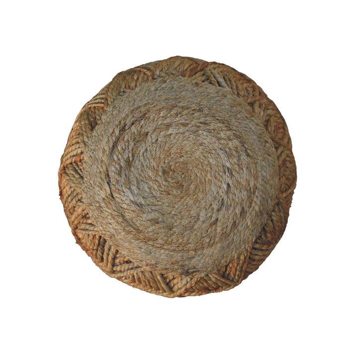 Jute Fibre Footstool - Solid Mango Wood Accent Stool for Living Room - product view 6 showing handcrafted solid mango...