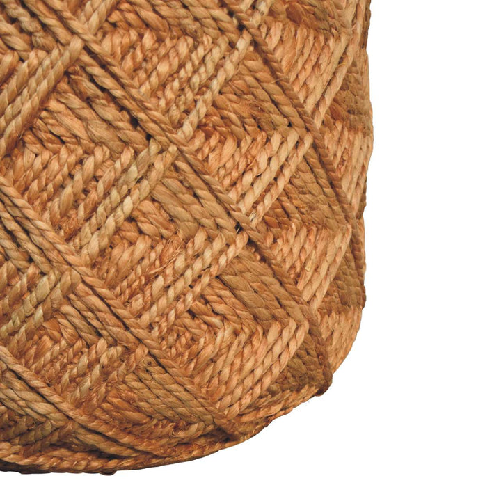 Jute Fibre Footstool - Solid Mango Wood Accent Stool for Living Room - product view 5 showing handcrafted solid mango...