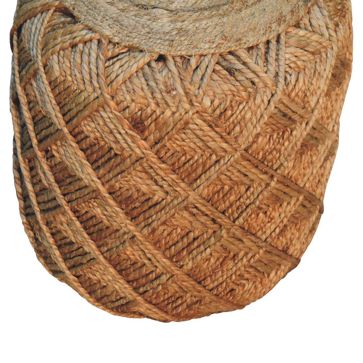 Jute Fibre Footstool - Solid Mango Wood Accent Stool for Living Room - product view 4 showing handcrafted solid mango...