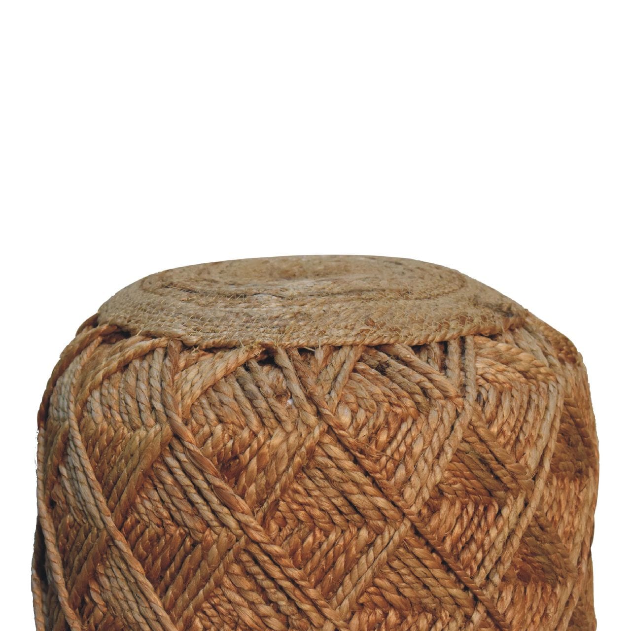 Jute Fibre Footstool - Solid Mango Wood Accent Stool for Living Room - product view 3 showing handcrafted solid mango...